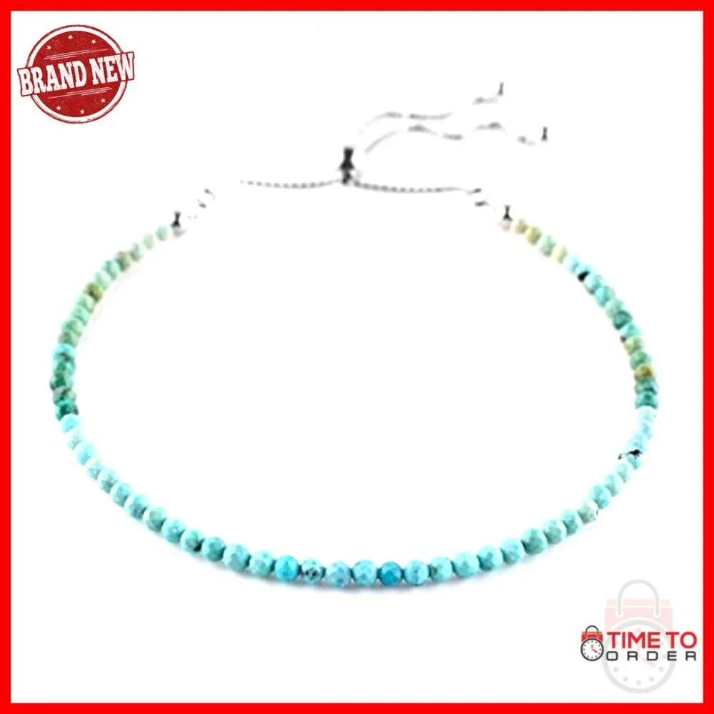 Adjustable Sterling Silver Turquoise Bolo Bracelet, 10 Inch, Gemstone